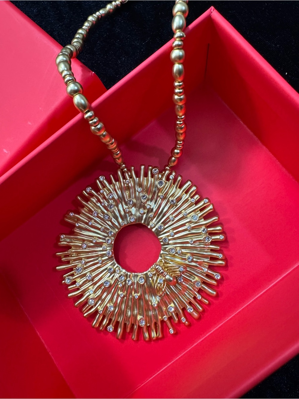 Schiaparelli Inspired Gold Sunburst Pendant Necklace - Gold